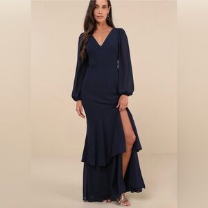 Lulus Tier Elegance Navy Blue Long Sleeve Tiered Maxi Dress 2X 2XL